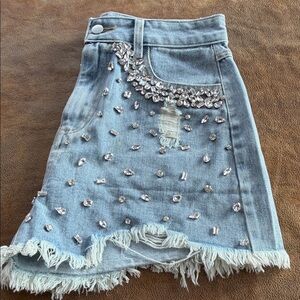 Blue B Crystal-Embellished Denim Shorts